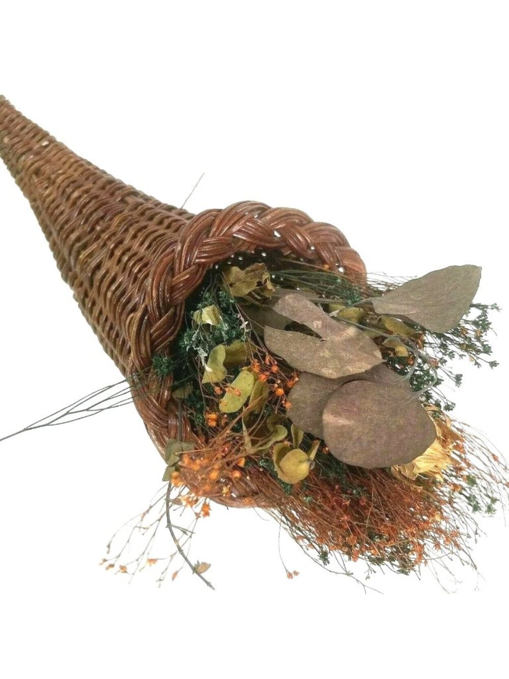 Rustic Wicker Cornucopia Basket Horn of Plenty Autumn Dried Floral Decor 15"